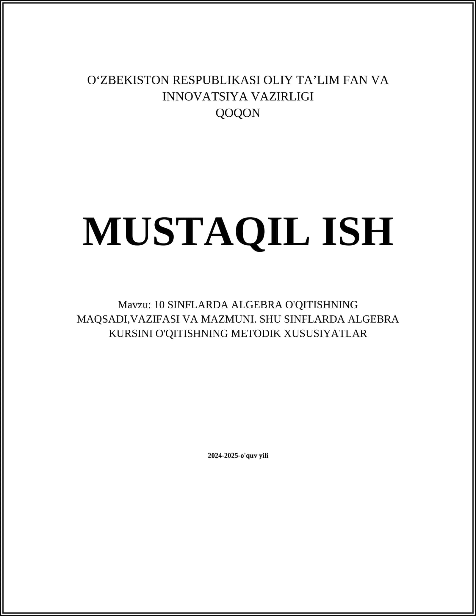 10 SINFLARDA ALGEBRA O'QITISHNING MAQSADI