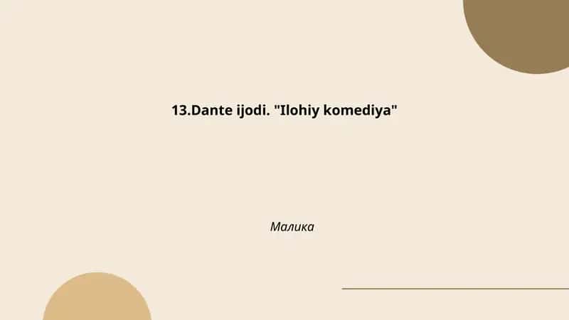 Dante ijodi. "Ilohiy komediya"