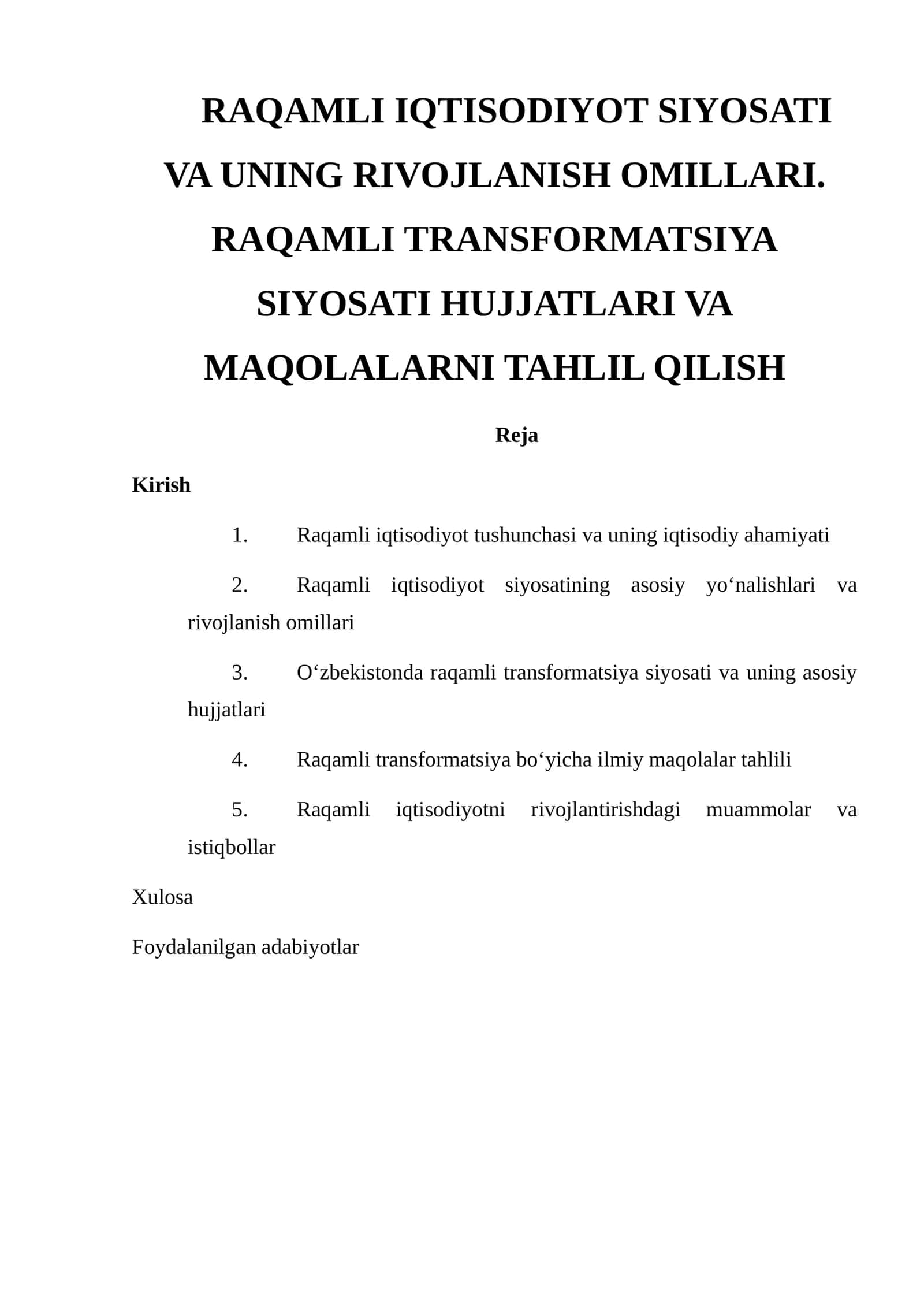 RAQAMLI IQTISODIYOT SIYOSATI VA UNING RIVOJLANISH OMILLARI