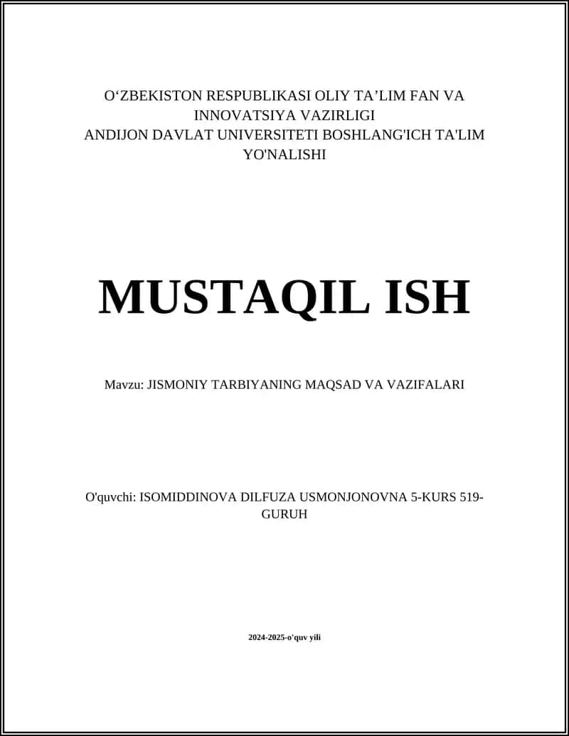 Jismoniy Tarbiyaning Maqsad va Vazifalari