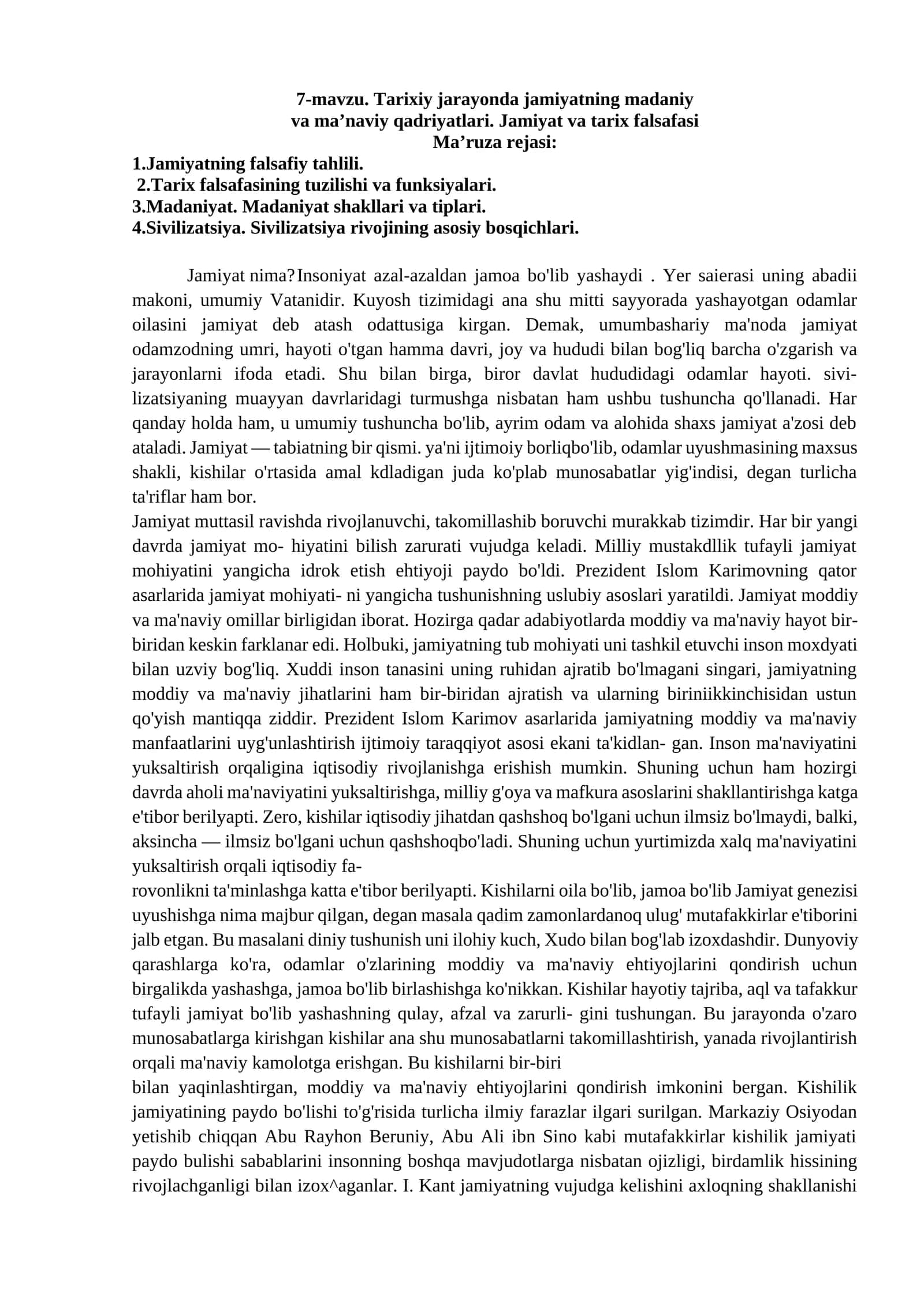 Tarixiy jarayonda jamiyatning madaniy va ma’naviy qadriyatlari
