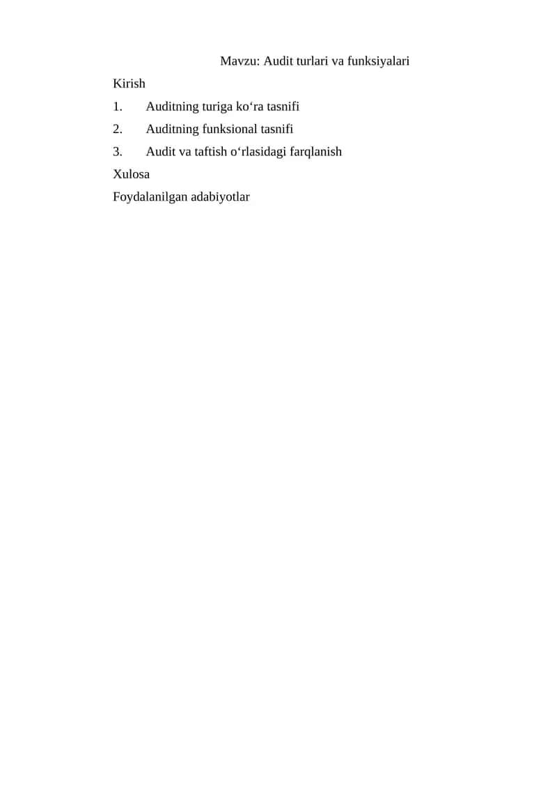 Audit turlari va funksiyalari