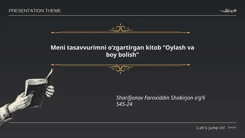 Meni tasavvurimni oʻzgartirgan kitob “Oylash va boy bolish”