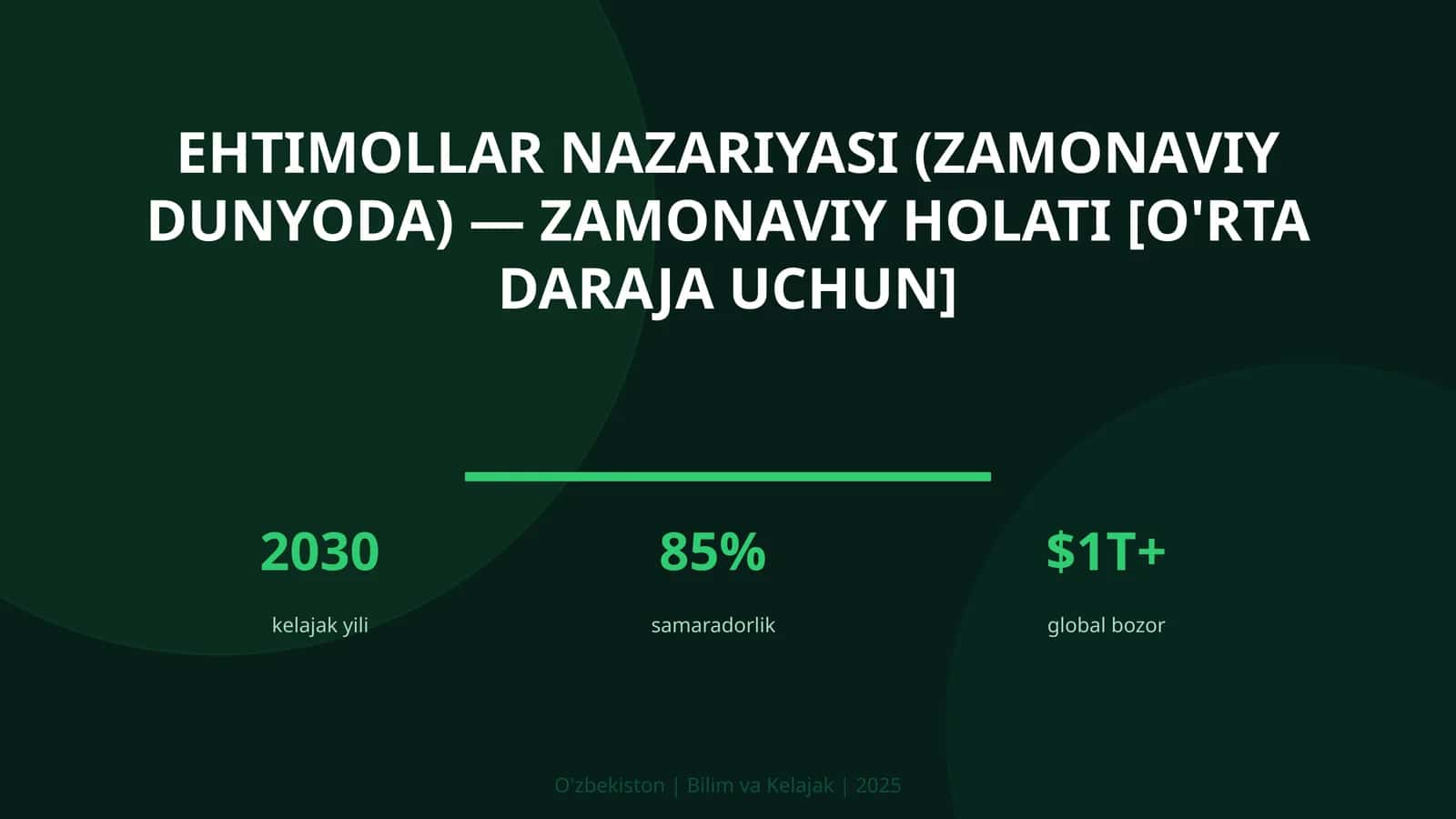 Ehtimollar nazariyasi (zamonaviy dunyoda) — zamonaviy holati [o'rta daraja uchun]
