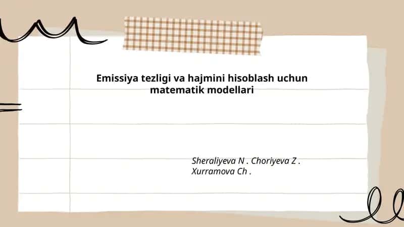 Emissiya tezligi va hajmini hisoblash uchun matematik modellari