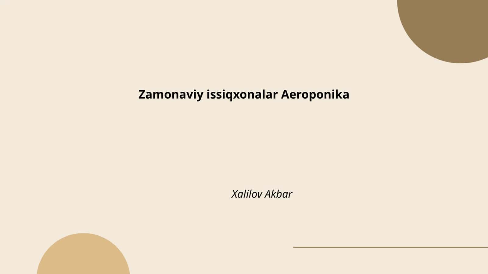 Zamonaviy issiqxonalar Aeroponika
