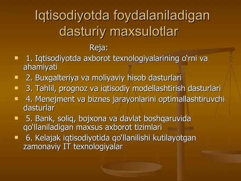 Iqtisodiyotta foydalaniladigan dasturiy mahsulotlar