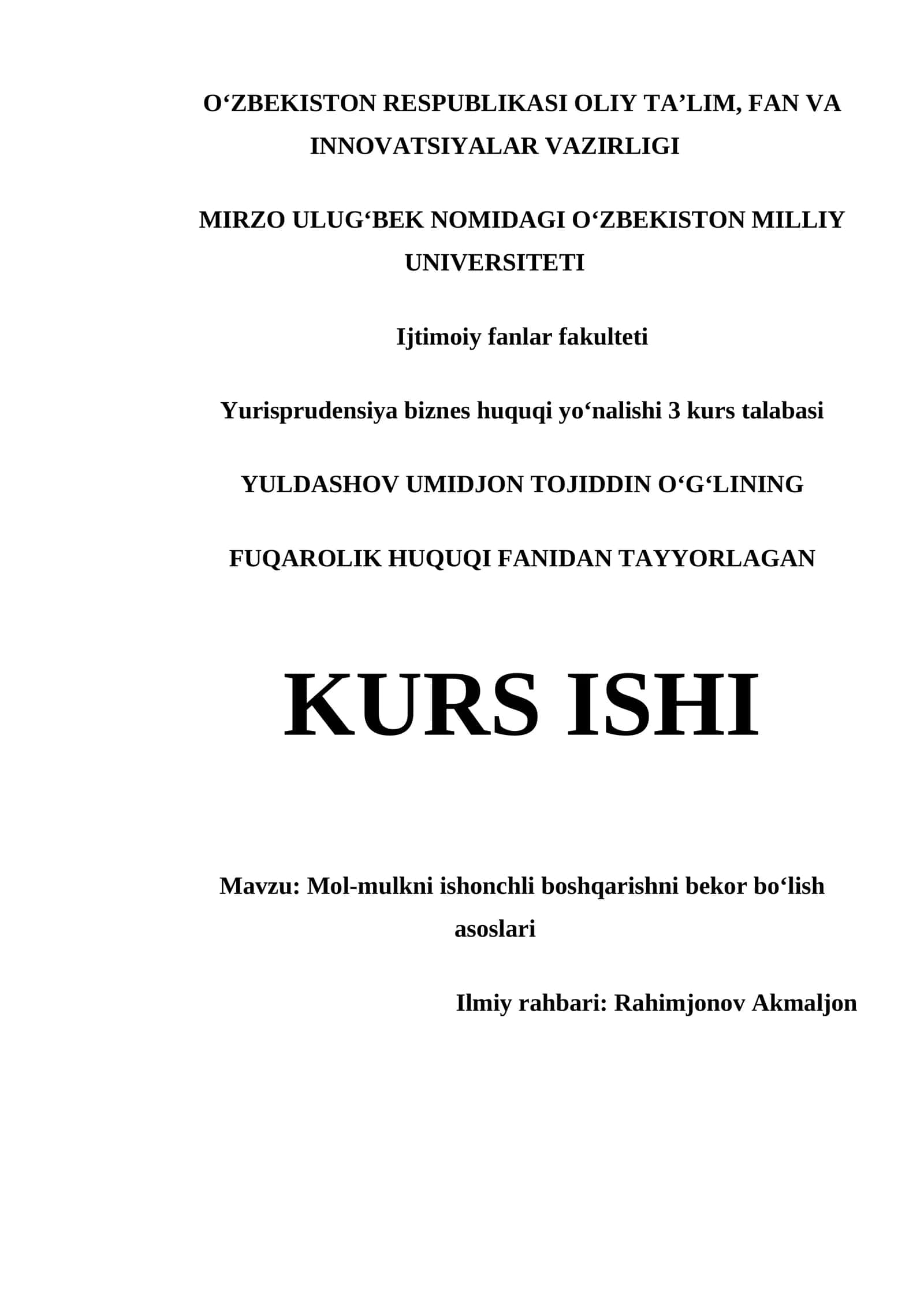 Mol-mulkni ishonchli boshqarishni bekor boʻlish asoslari