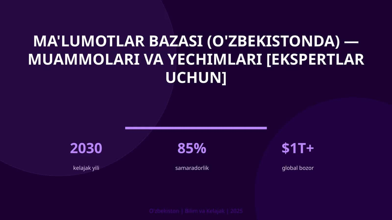 Ma'lumotlar bazasi (O'zbekistonda) — muammolari va yechimlari [ekspertlar uchun]