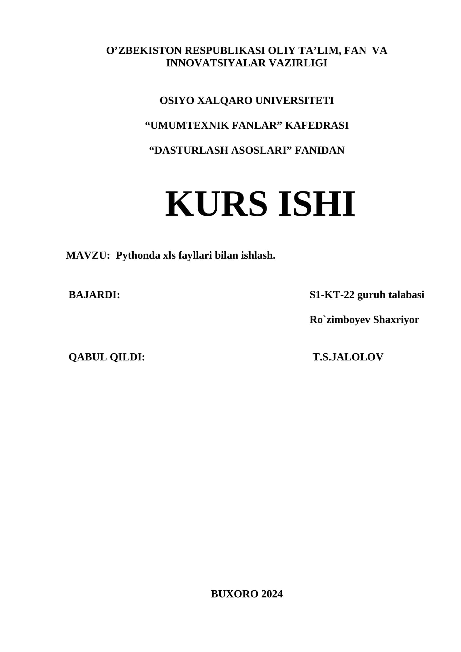 Pythonda xls fayllari bilan ishlash