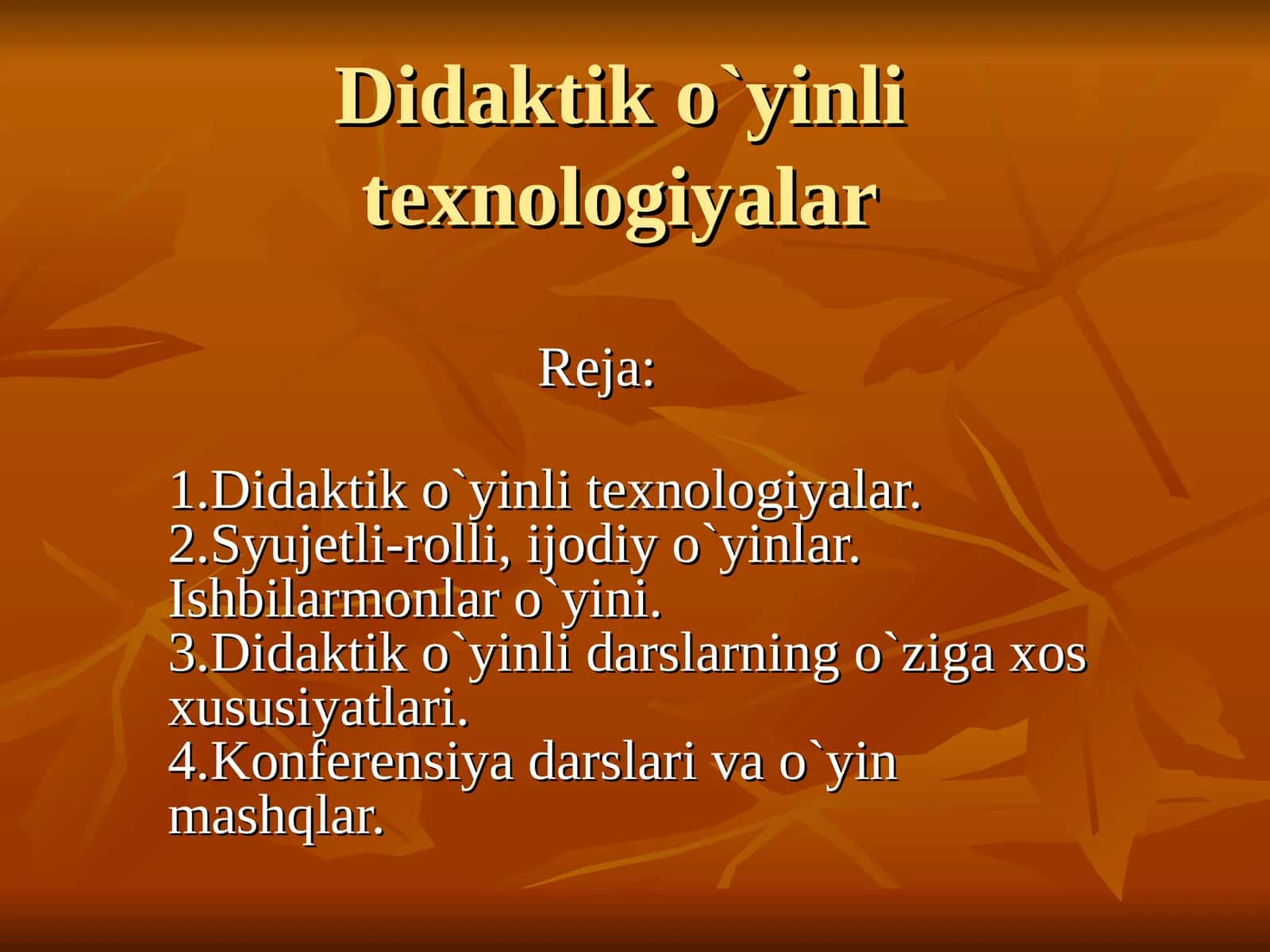 Didaktik o`yinli texnologiyalar