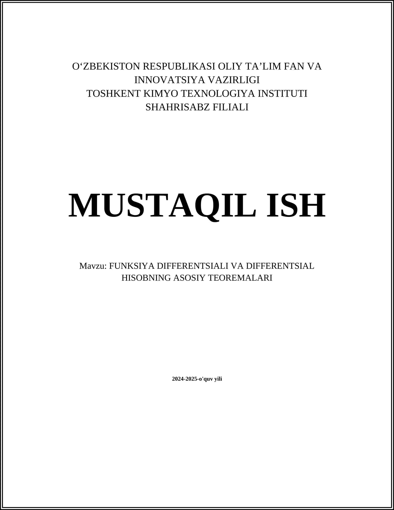 FUNKSIYA DIFFERENTSIALI VA DIFFERENTSIAL HISOBNING ASOSIY TEOREMALARI