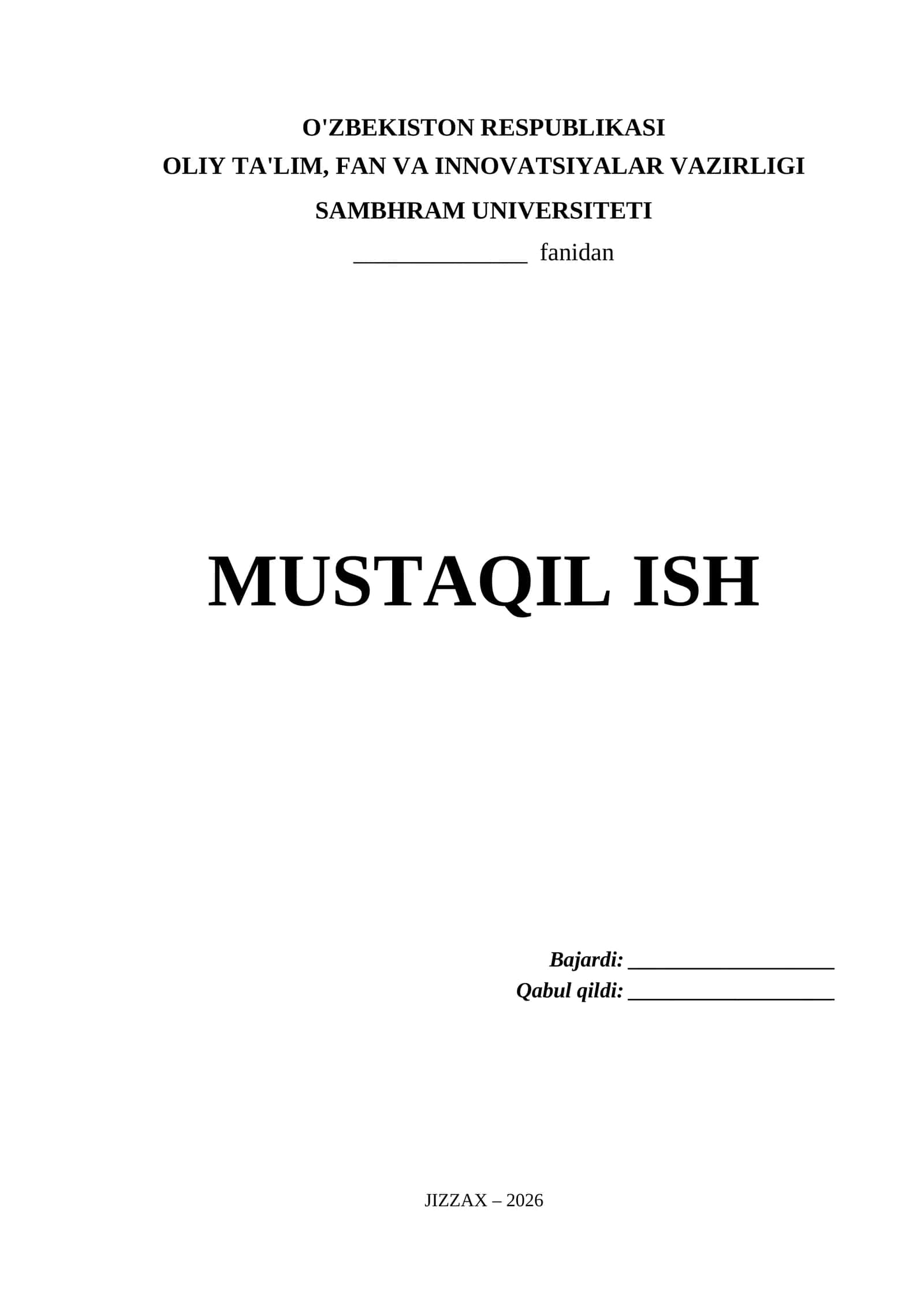 Sambhram Universiteti Mustaqil Ish Titul Varaq (.docx)
