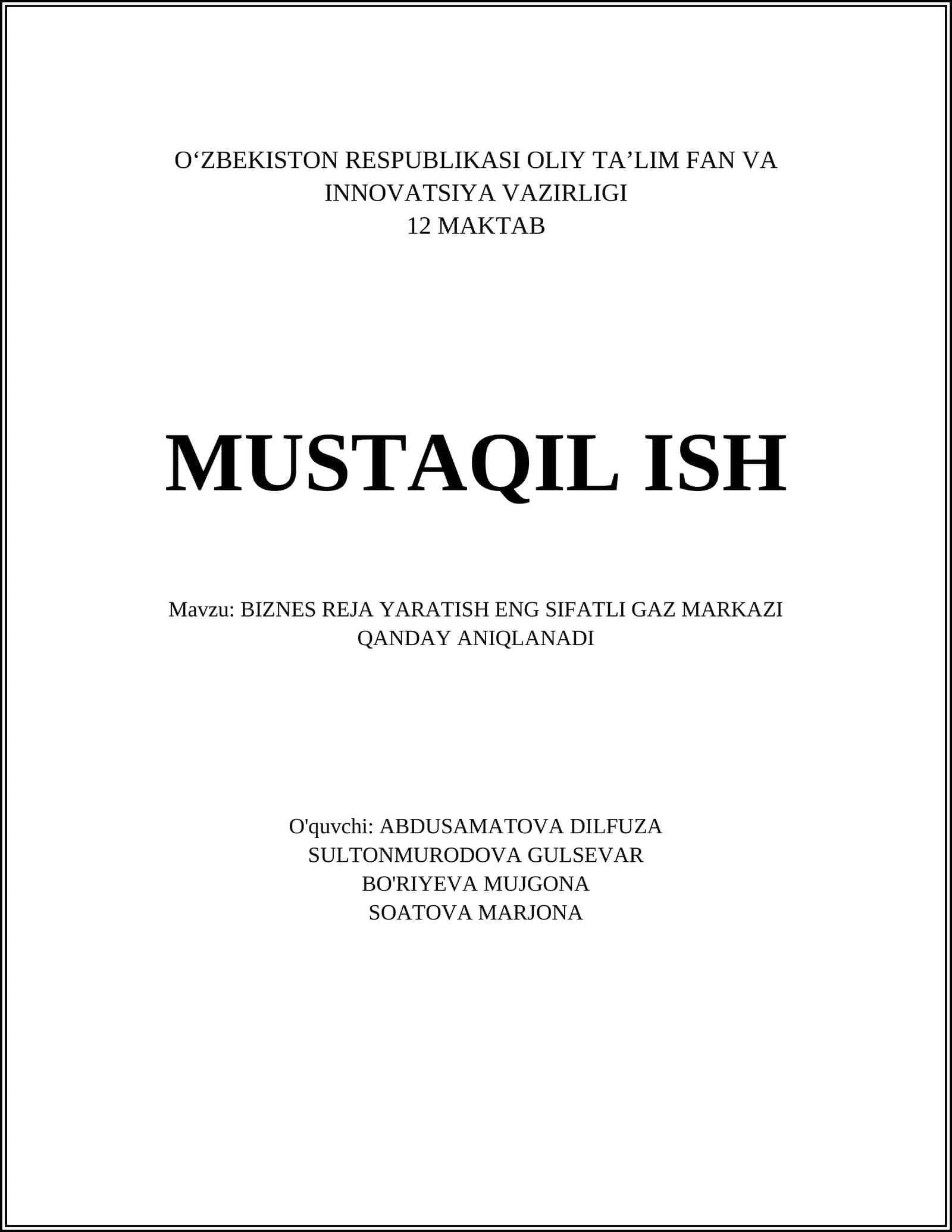BIZNES REJA YARATISH ENG SIFATLI GAZ MARKAZI QANDAY ANIQLANADI