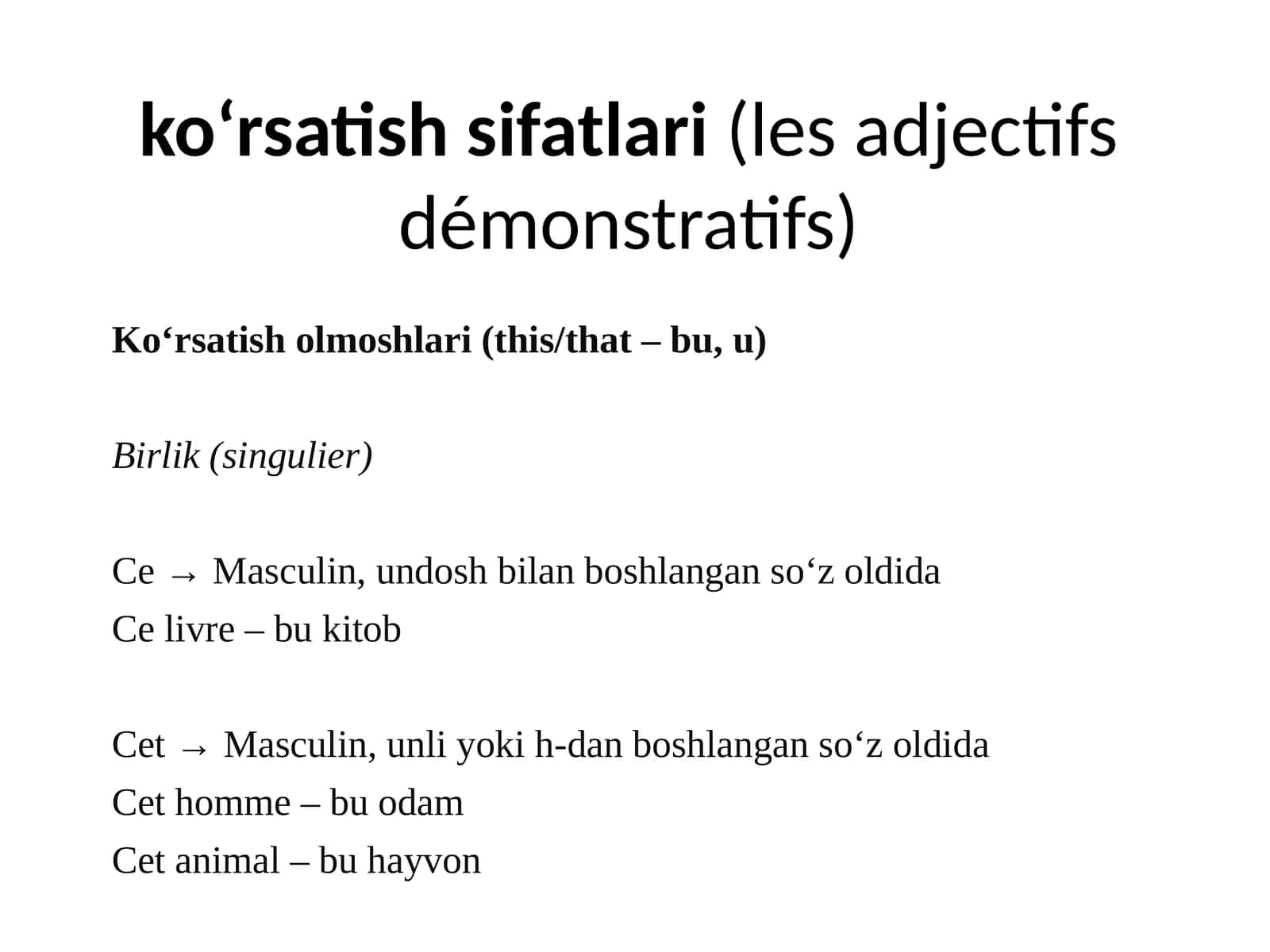 ko‘rsatishsifatlari(les adjectifs démonstratifs)