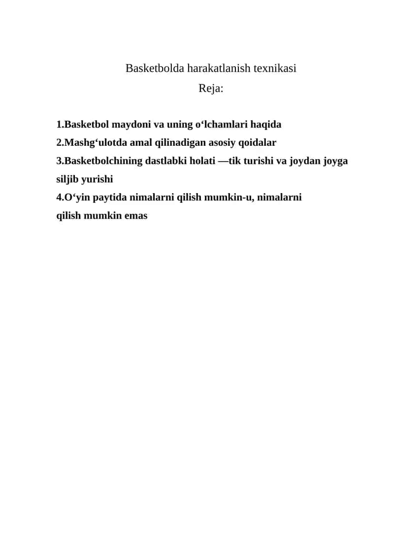 Basketbolda harakatlanish texnikasi