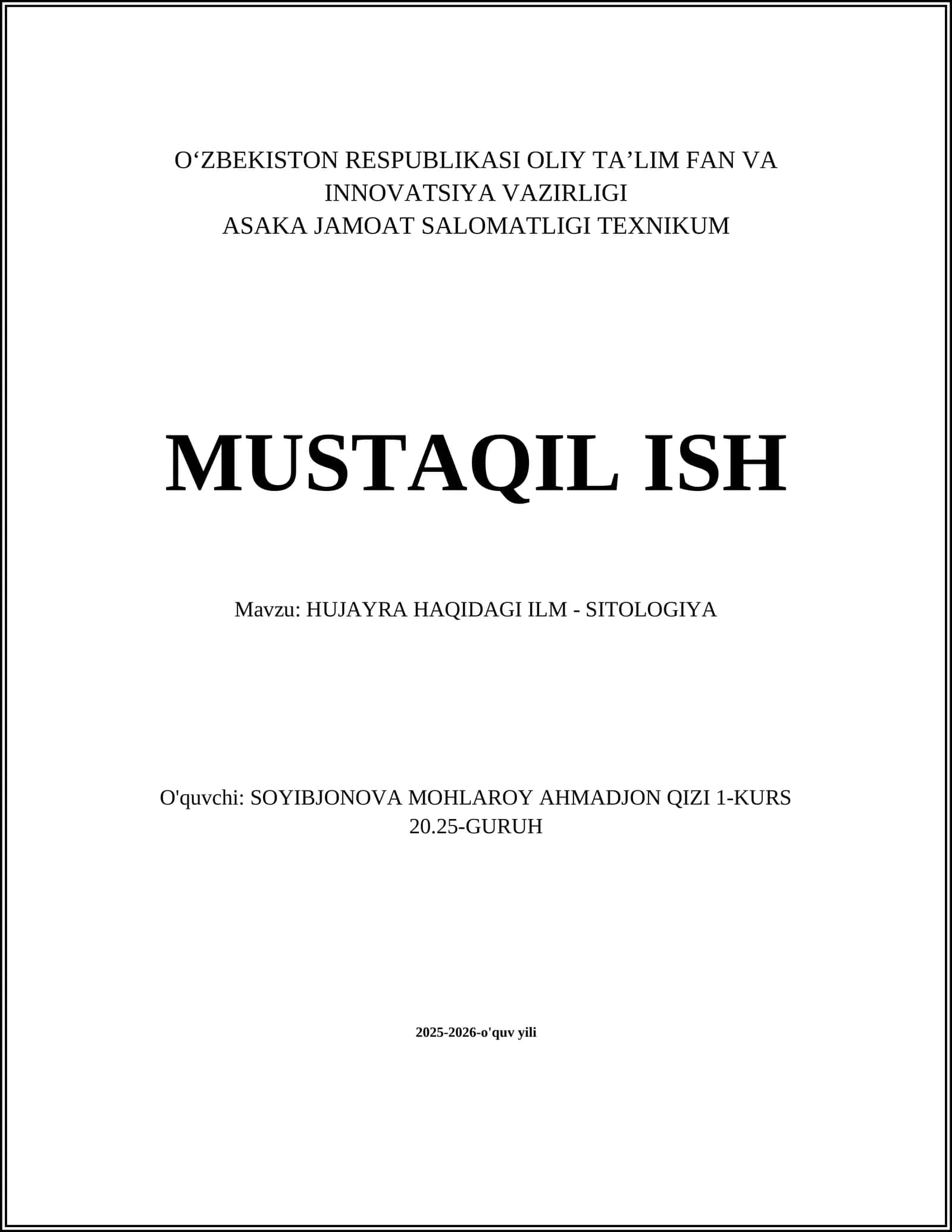 HUJAYRA HAQIDAGI ILM - SITOLOGIYA