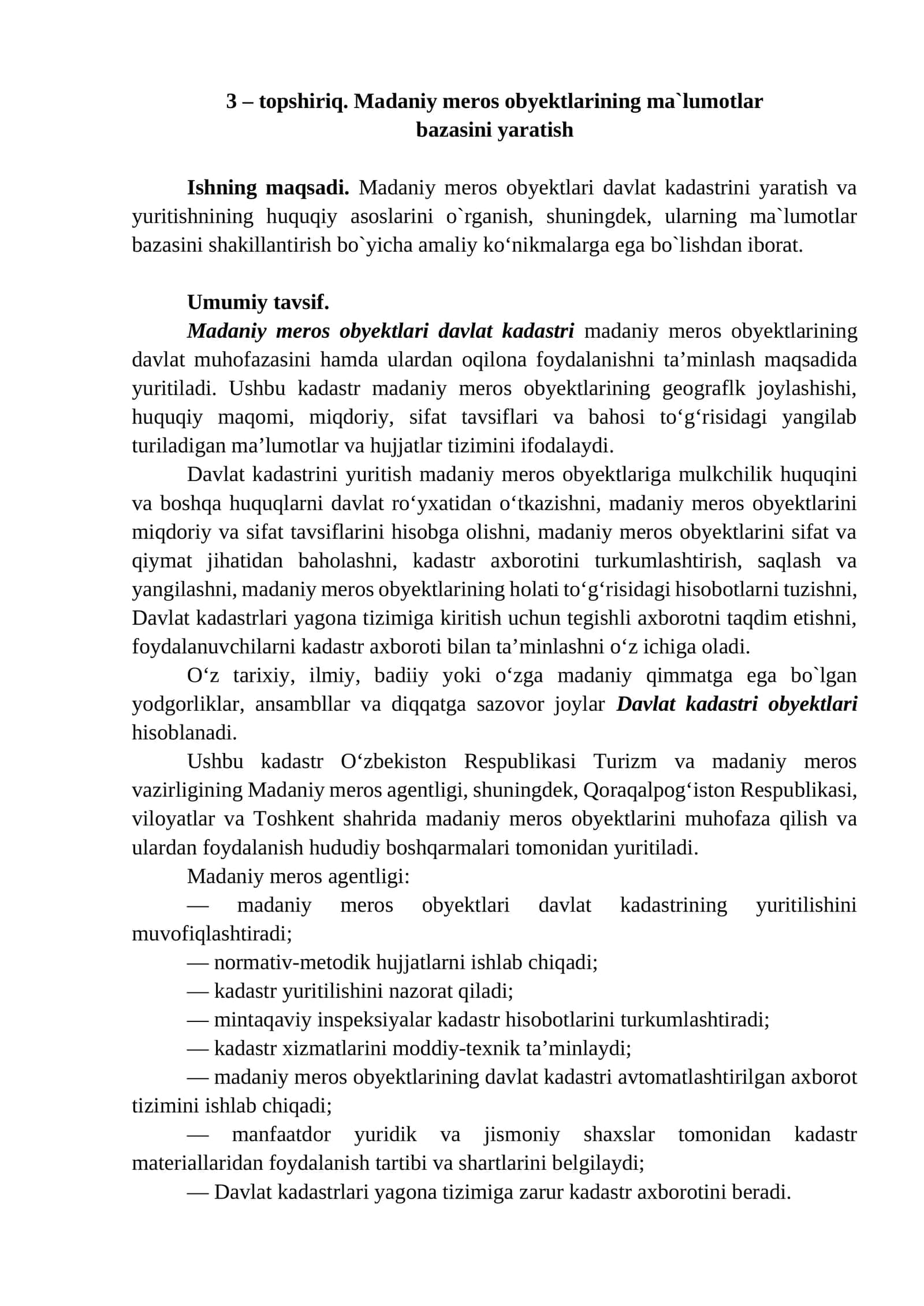 Ma`lumotlar bazasini yaratish