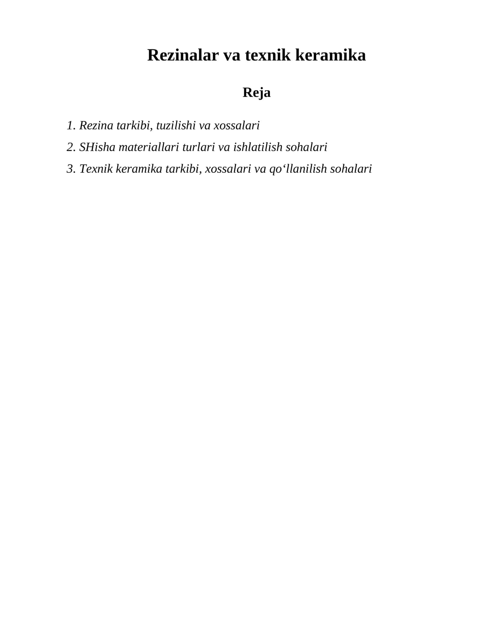 Rezinalar va texnik keramika