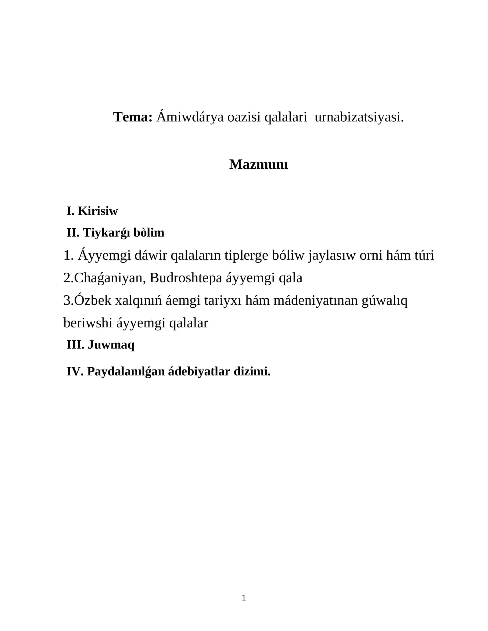 Ámiwdárya oazisi qalalari urnabizatsiyasi