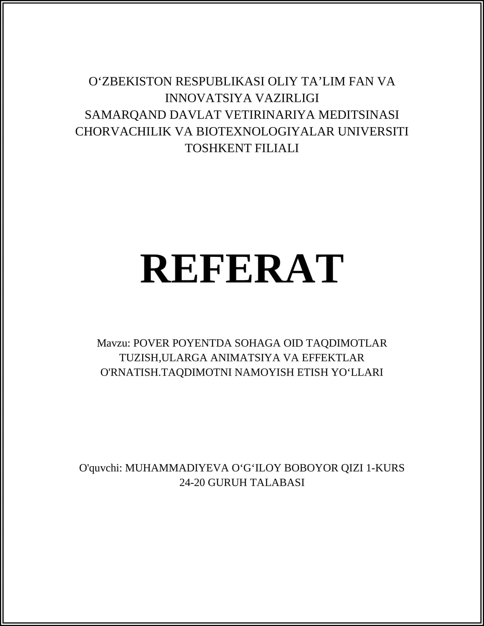 POVER POYENTDA SOHAGA OID TAQDIMOTLAR TUZISH