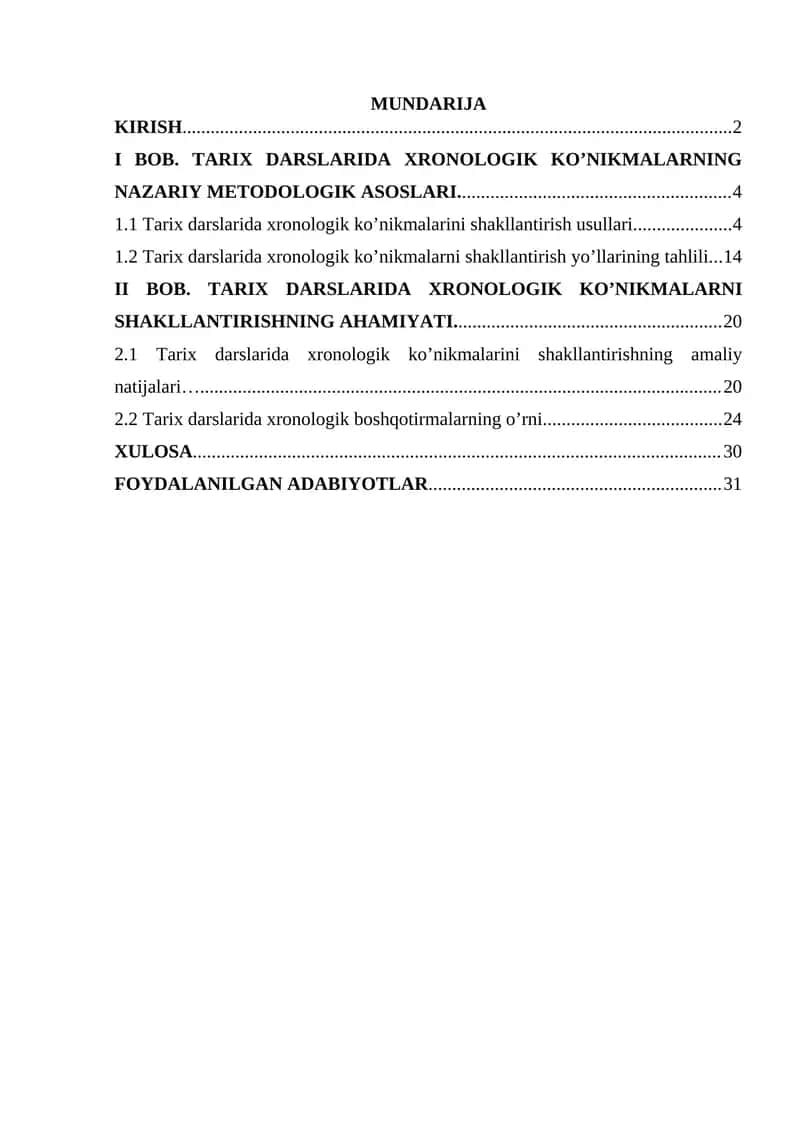Tarix Darlarda Xronologik Ko'nikmalarini Rivojlantirish
