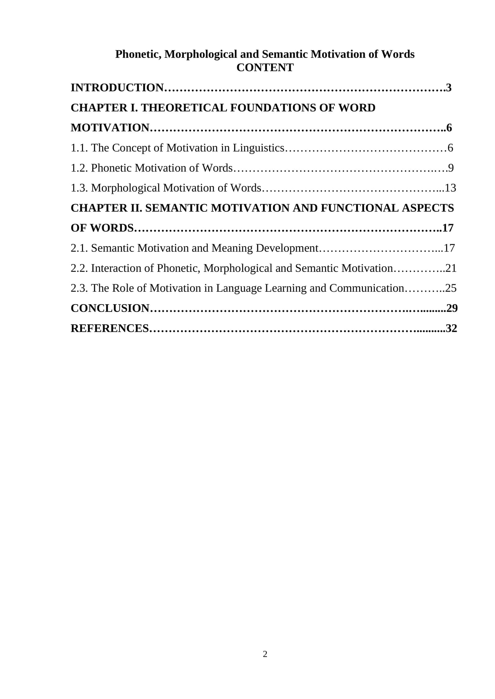 Phonetic, Morphological and Semantic Motivation of Words