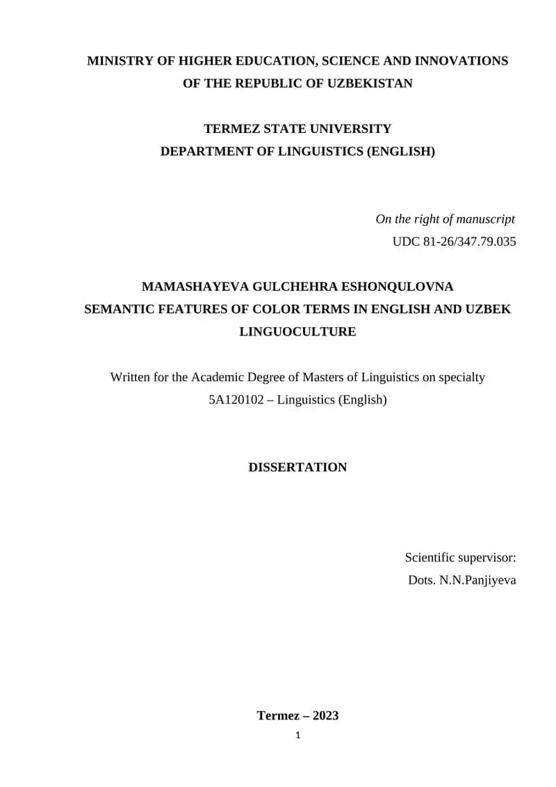 SEMANTIC FEATURES OF COLOR TERMS IN ENGLISH AND UZBEK LINGUOCULTURE