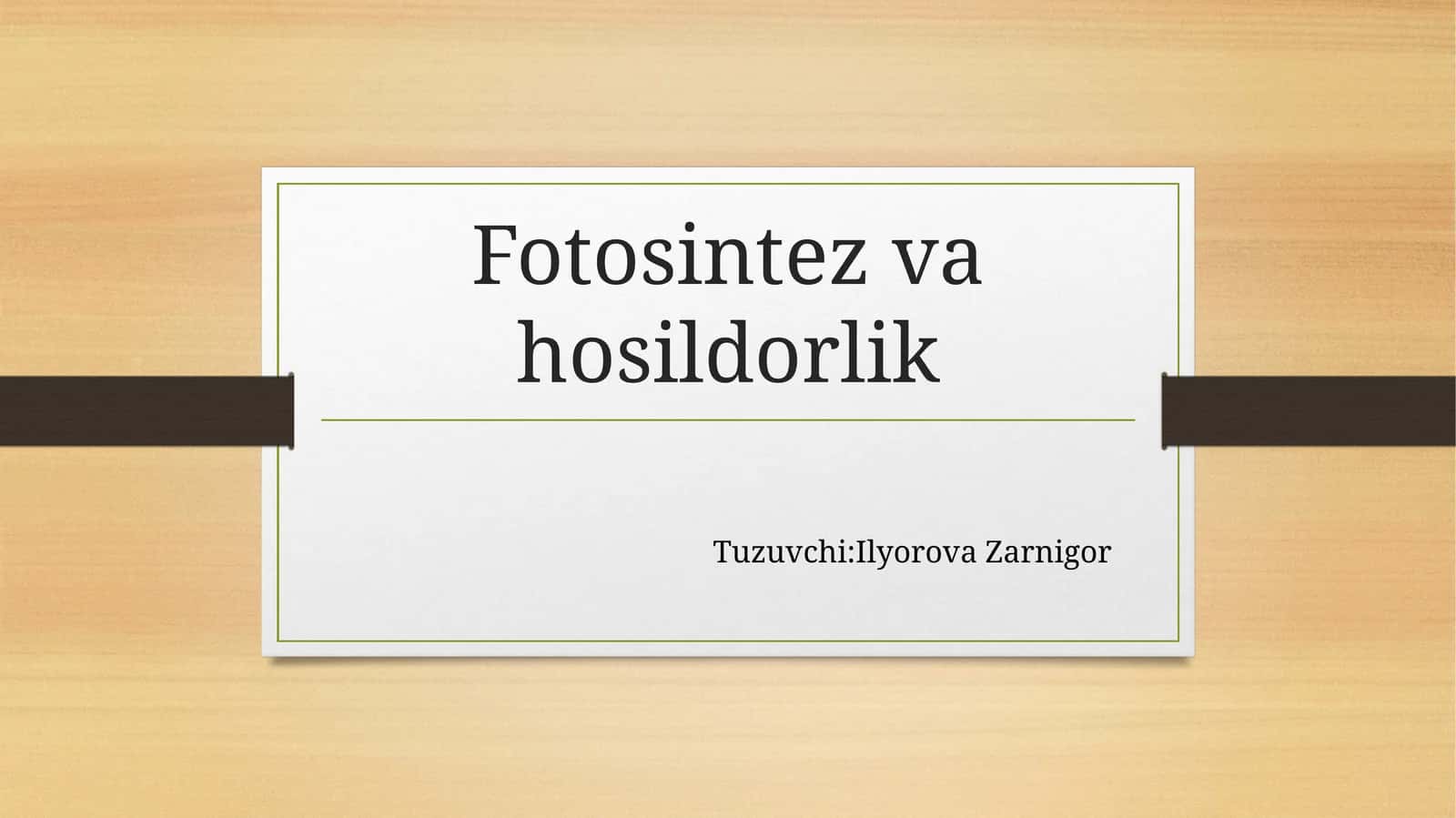 Fotosintez va hosildorlik