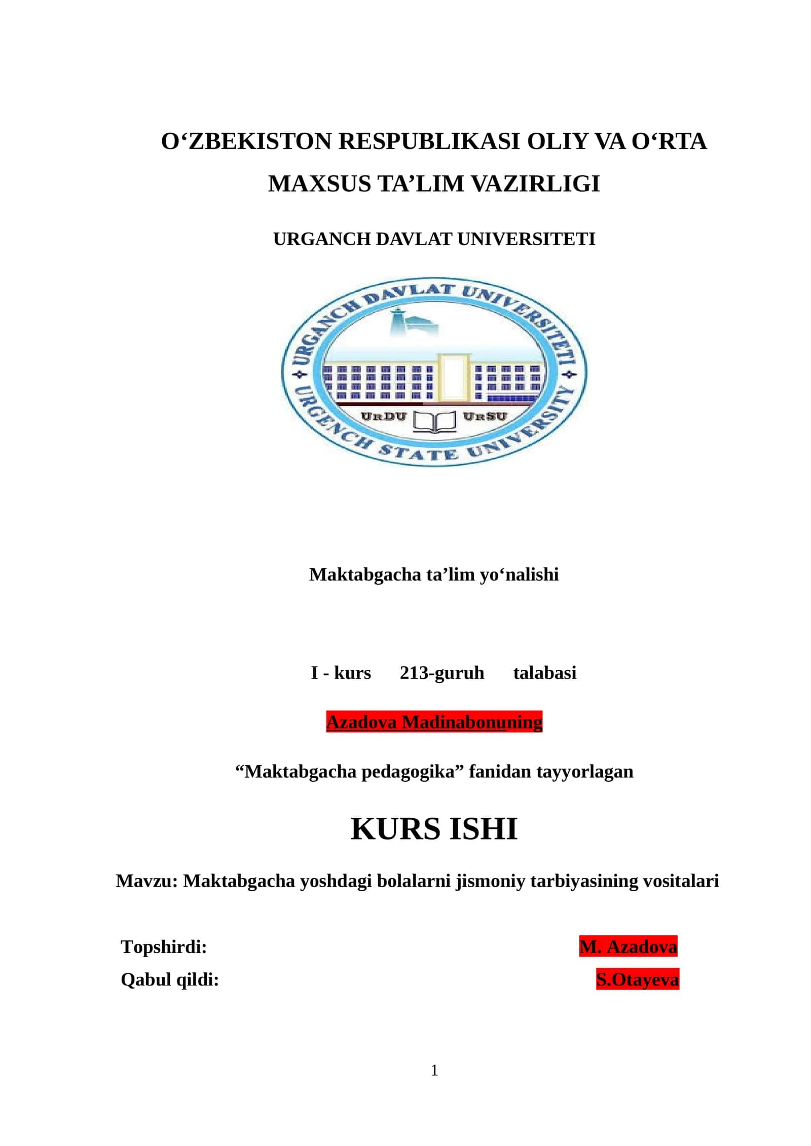 Maktabgacha yoshdagi bolalarni jismoniy tarbiyasining vositalari
