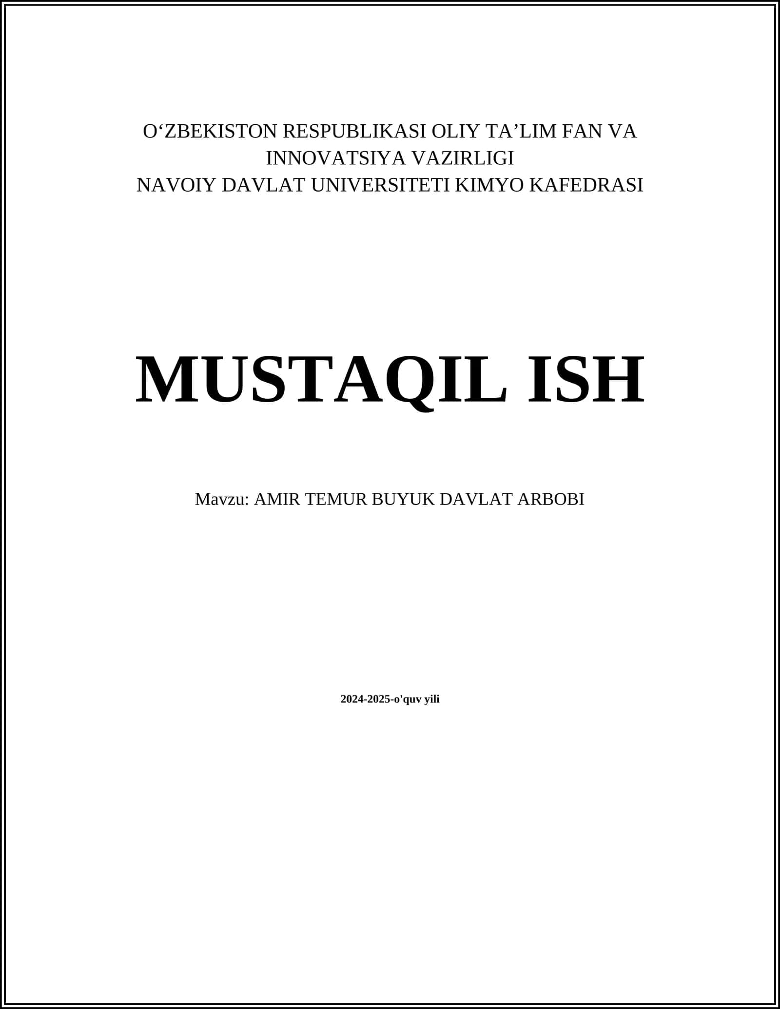 AMIR TEMUR BUYUK DAVLAT ARBOBI