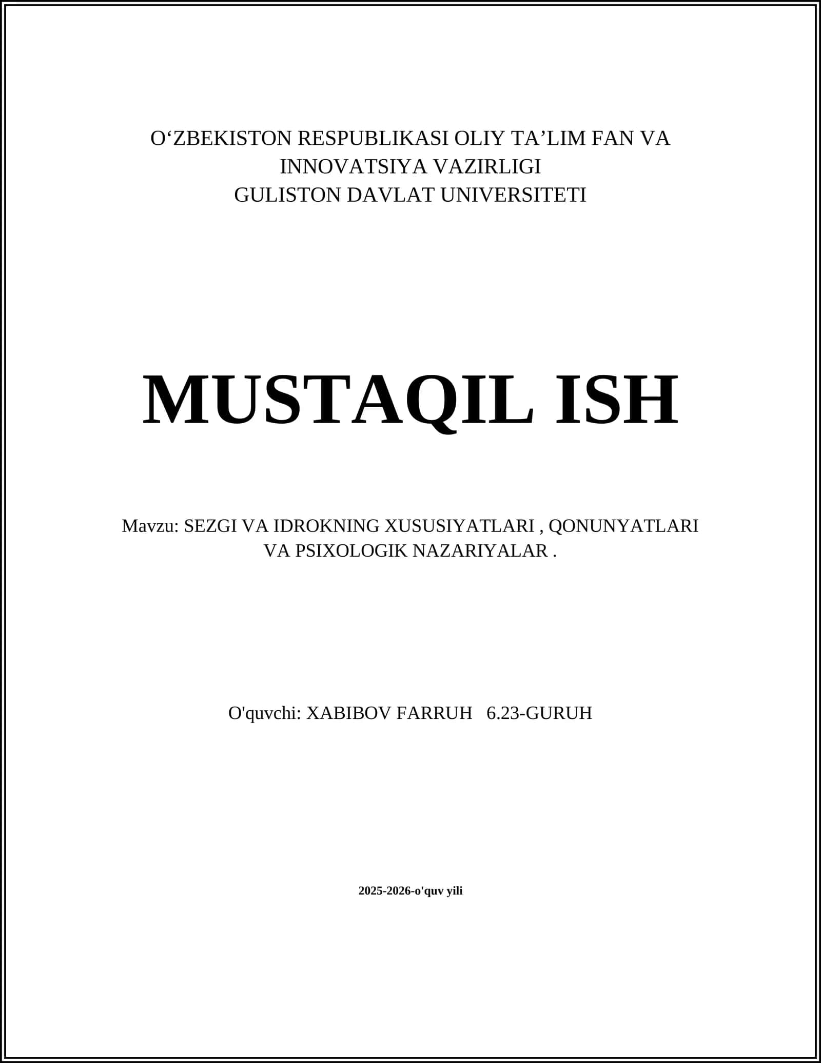 SEZGI VA IDROK TUSHUNCHALARI VA FARQLARI