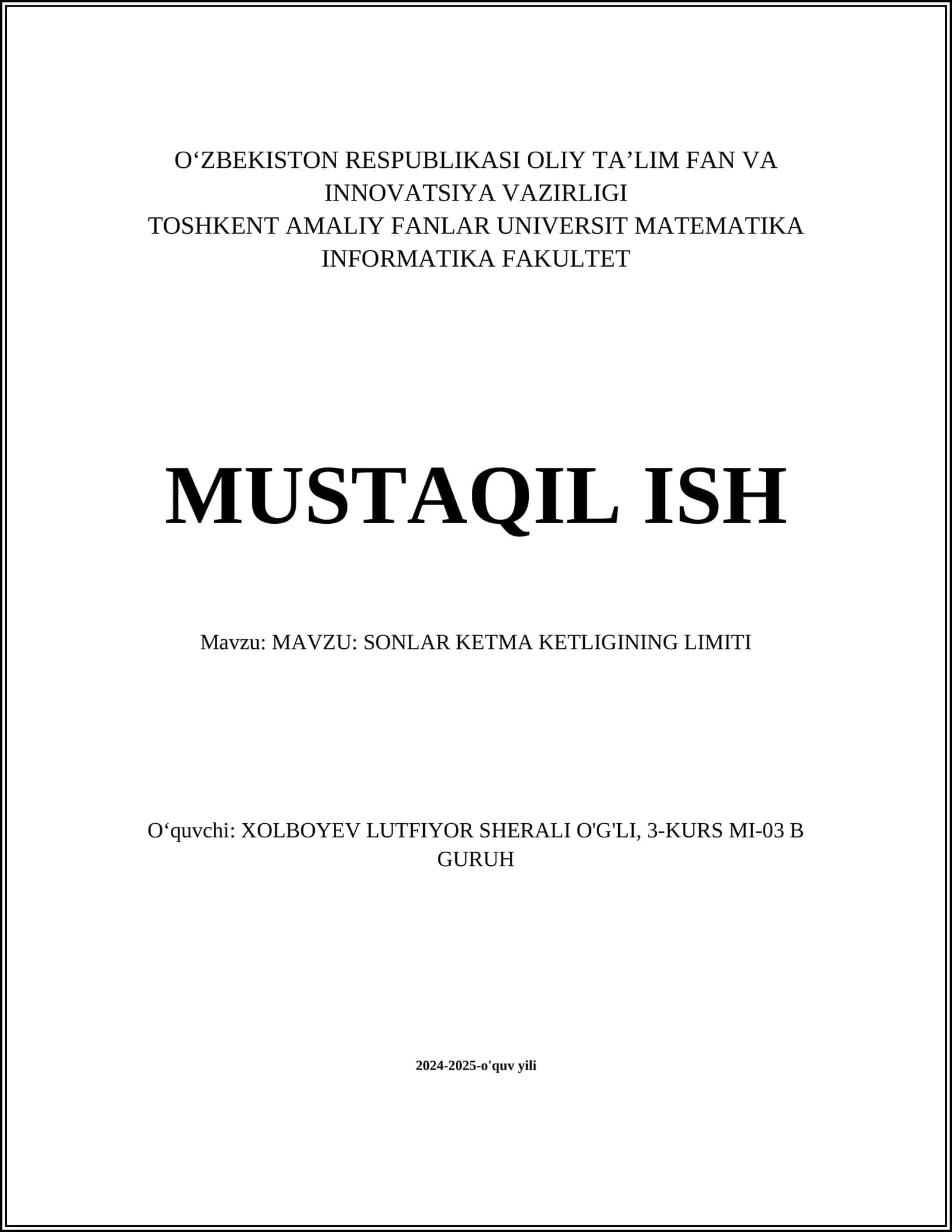 Cheksiz qatorlarning limitlari