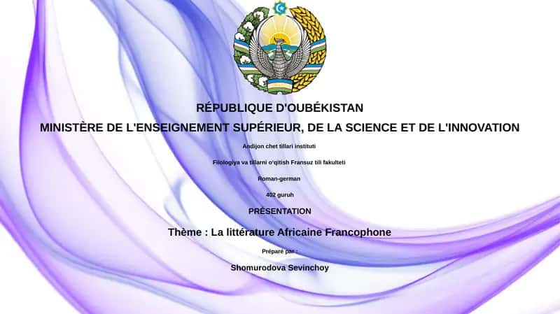 La littérature Africaine Francophone