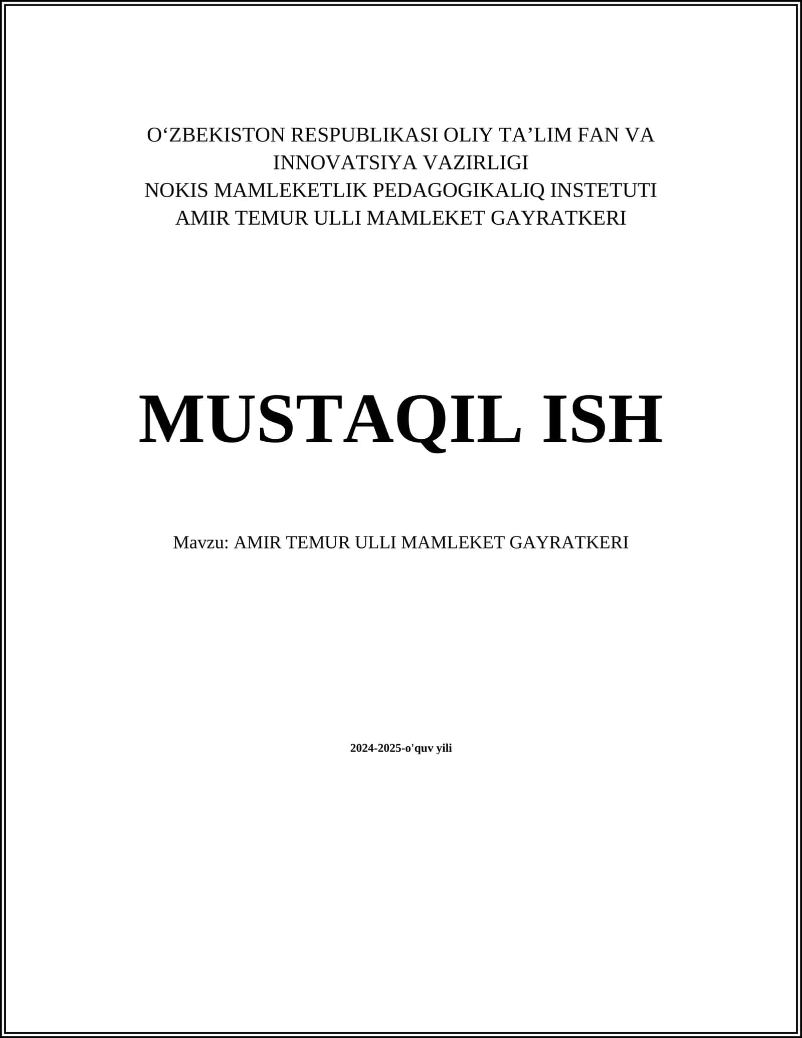 AMIR TEMUR ULLI MAMLEKET GAYRATKERI