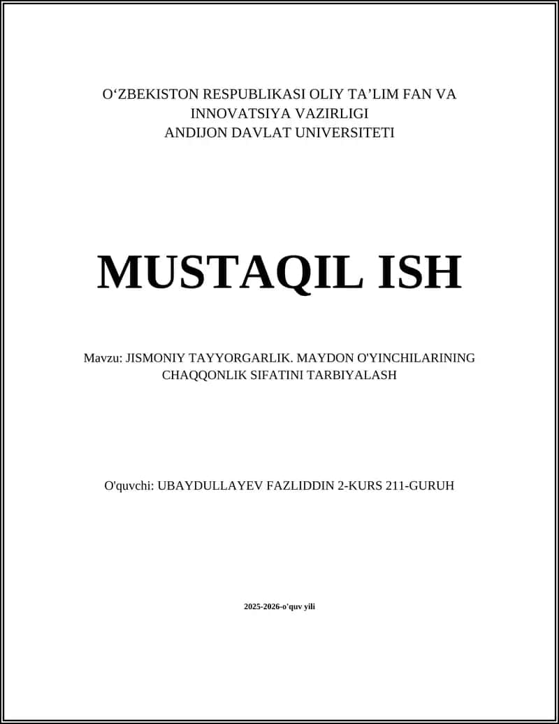 Chaqqonlik tushunchasi va uning maydon o'yinchilaridagi ahamiyati