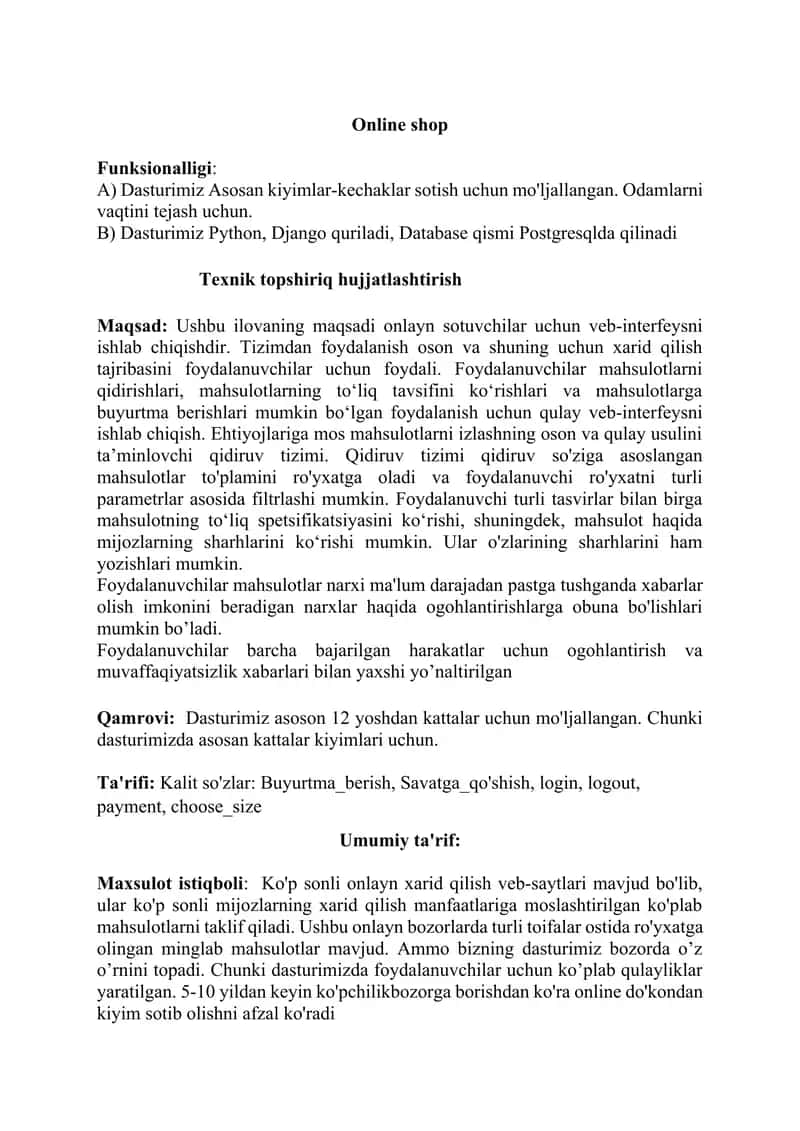 Texnik Topshiriq ishlab chiqish
