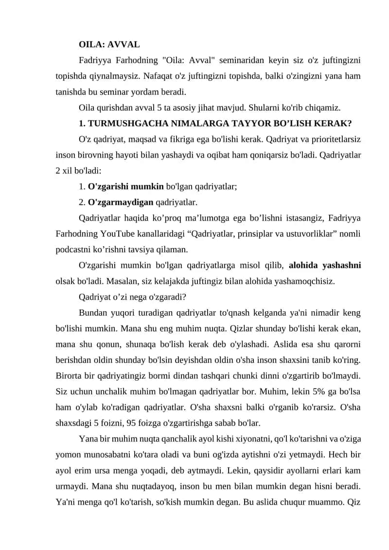 Oilaga ruhan tayyorgarlik