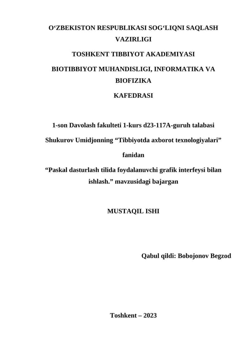 "Tibbiyotda axborot texnologiyalari"