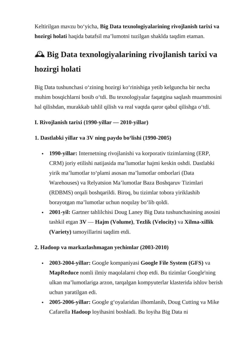 Big Data texnologiyalari