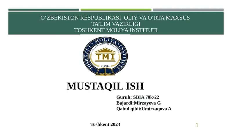 O’zbekiston Respublikasini pul tizimi va uning elementlari