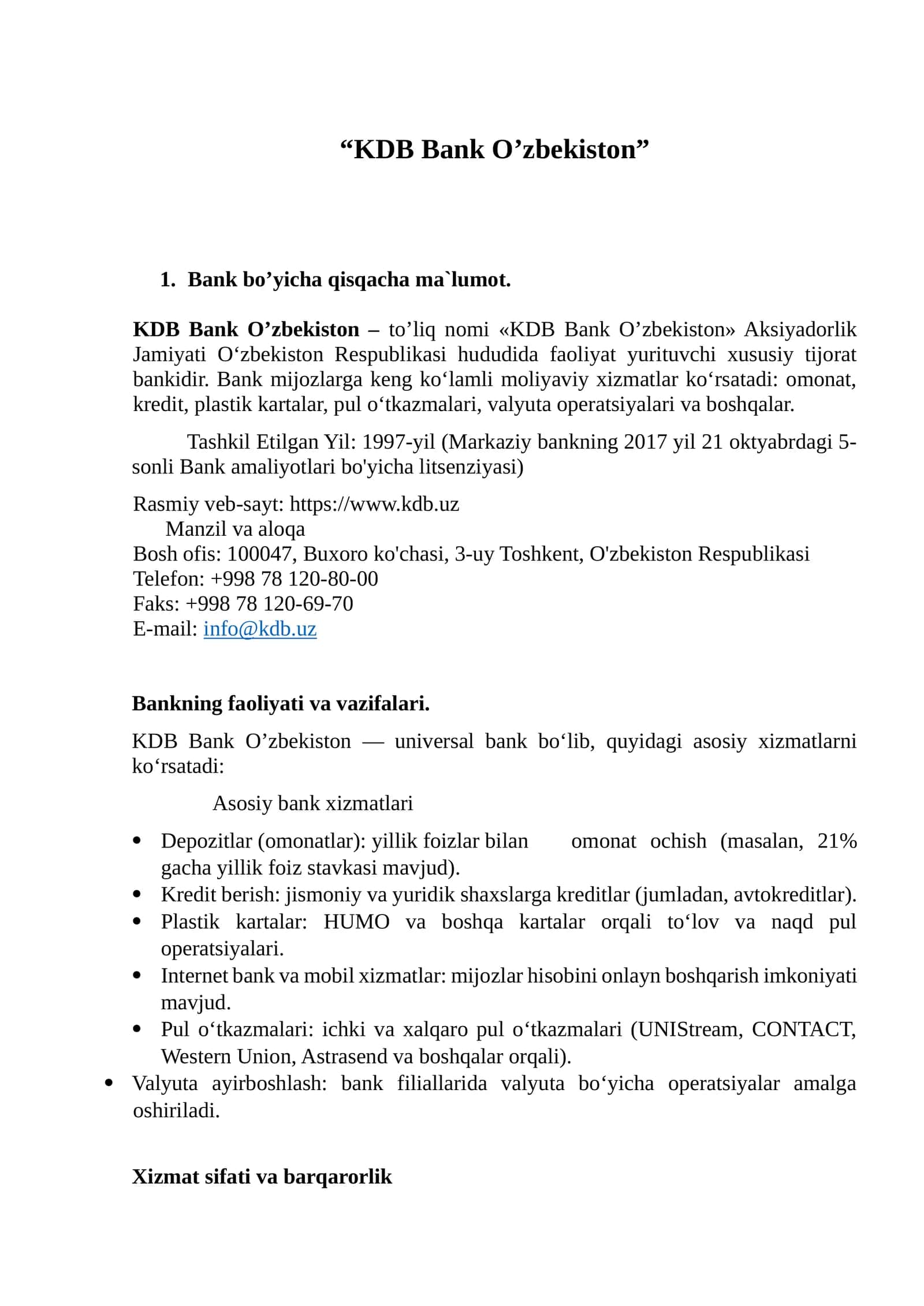 KDB Bank O'zbekiston