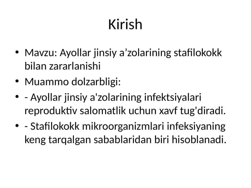 Ayollar jinsiy a’zolarining stafilokokk bilan zararlanishi