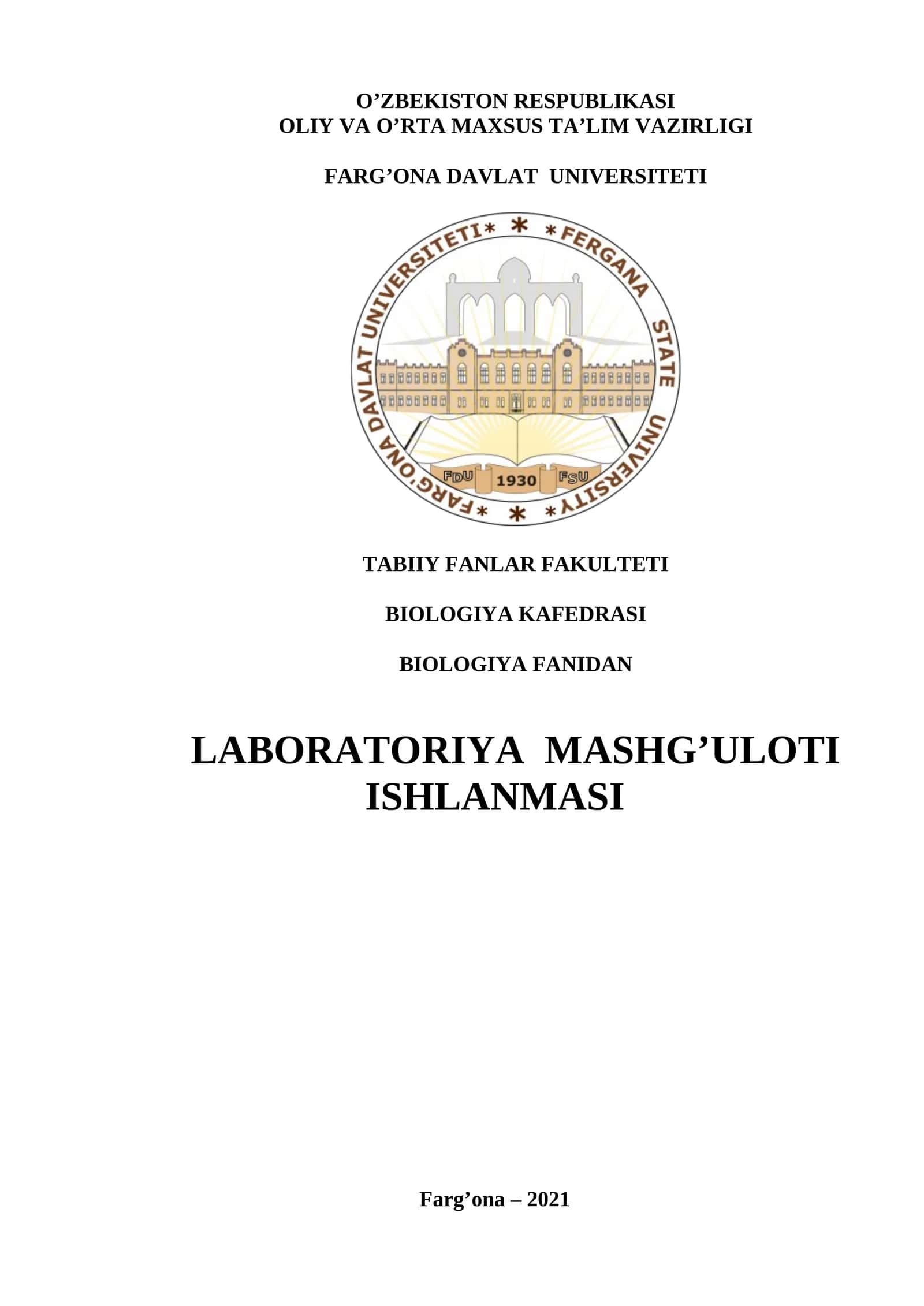 Laboratoriya Mashg'ulotlari Ishlanmasi