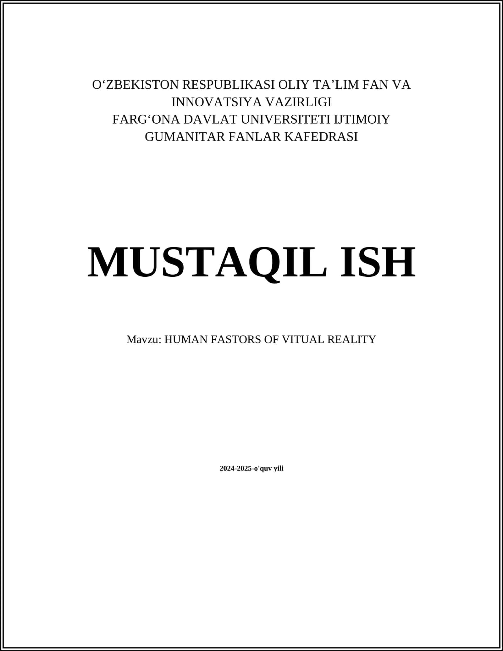 HUMAN FASTORS OF VITUAL REALITY