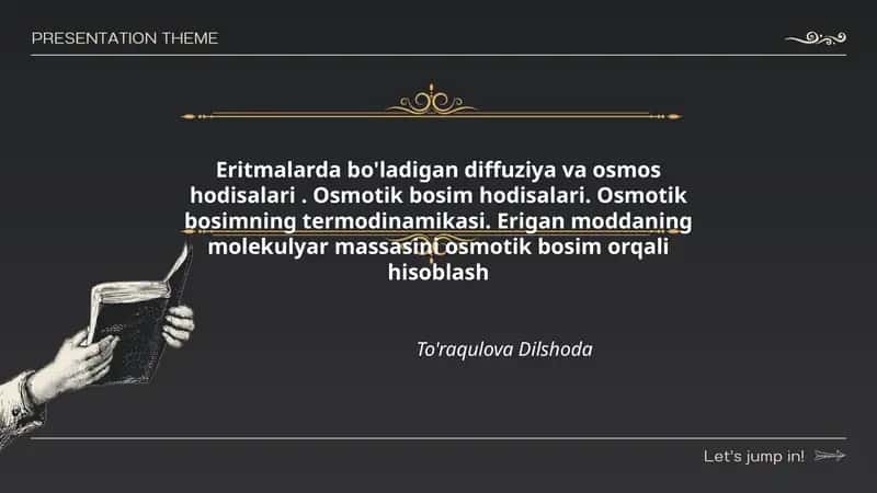 Eritmalarda bo'ladigan diffuziya va osmos hodisalari