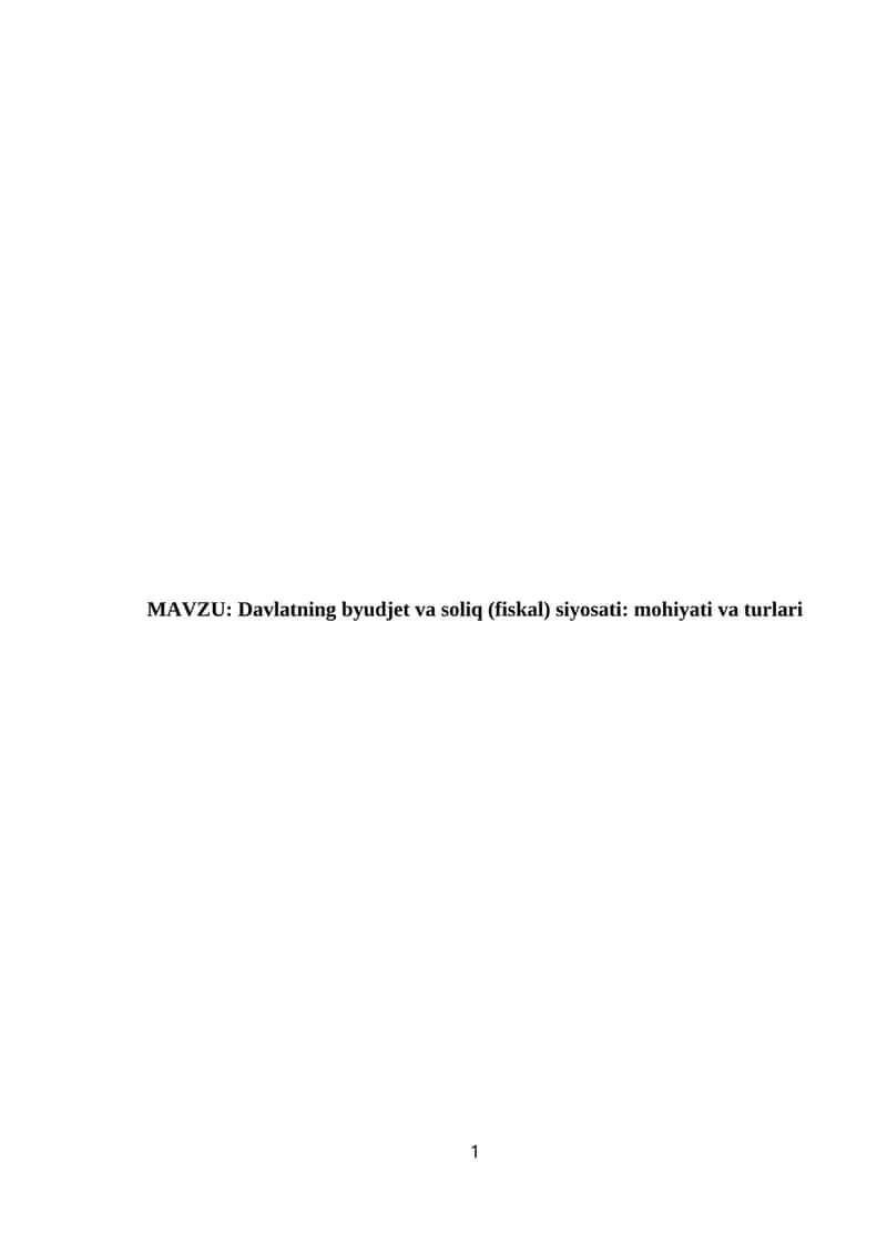 Davlatning byudjeti va soliq siyosatini 1