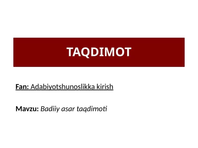 Badiiy adabiyot taqdimoti