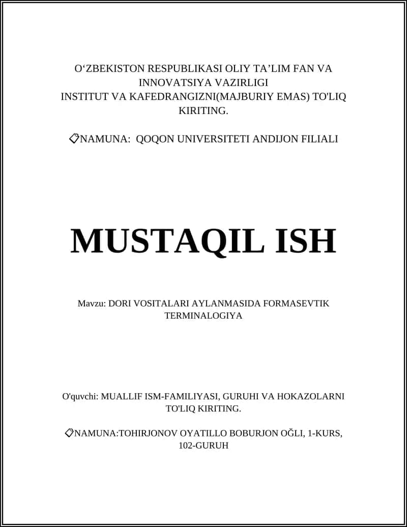 Dori Vositalari Aylanmasida Formasevtik Terminologiya