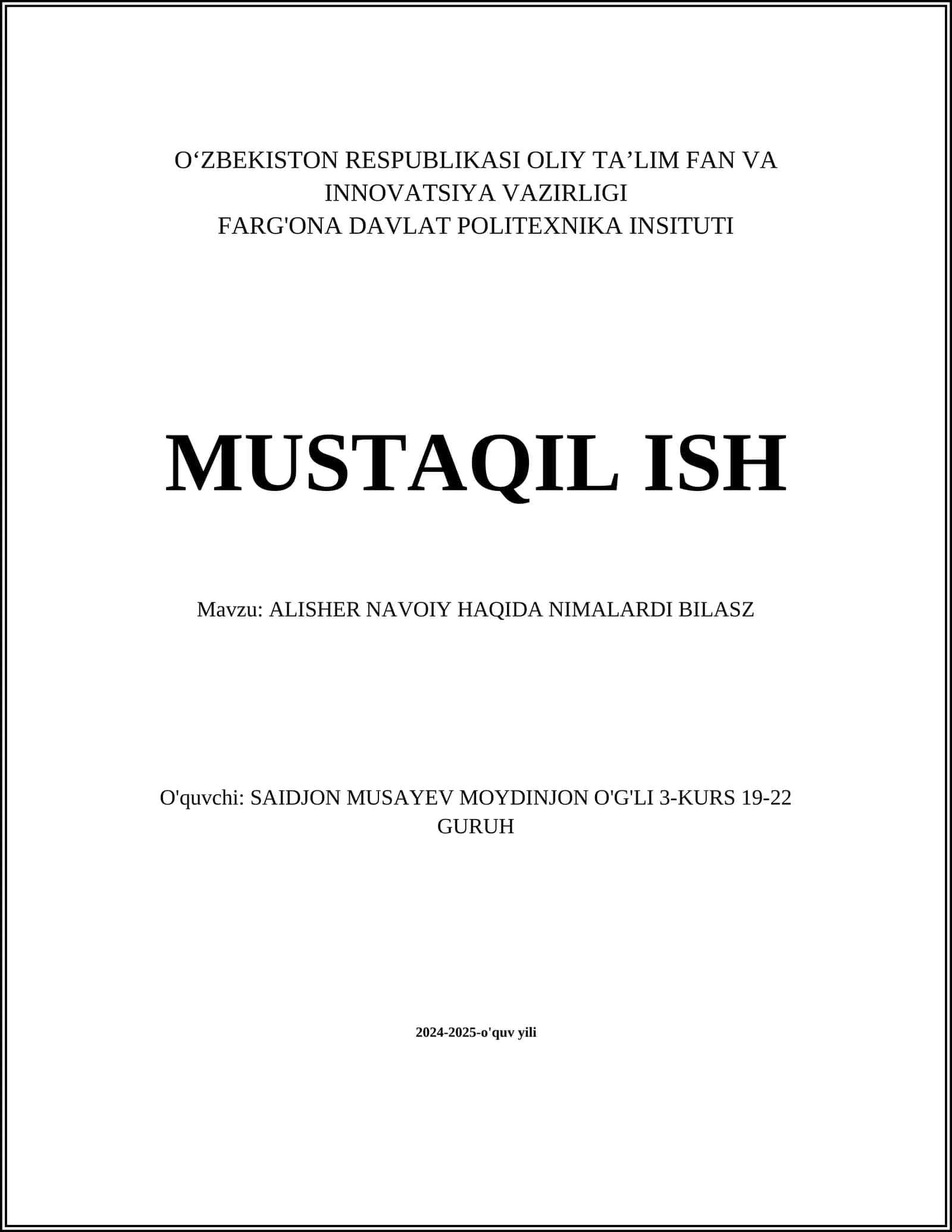 ALISHER NAVOIY HAQIDA NIMALARDI BILASZ